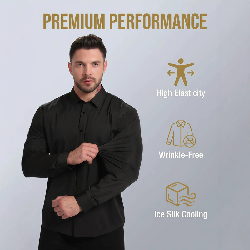 [Seamless High Elasticity] Jiana Cross-Border Men's Shirt Sun Protection Cool Feeling Silky Elastic Non-Iron Shirt Men's Long Sleeve Shirt