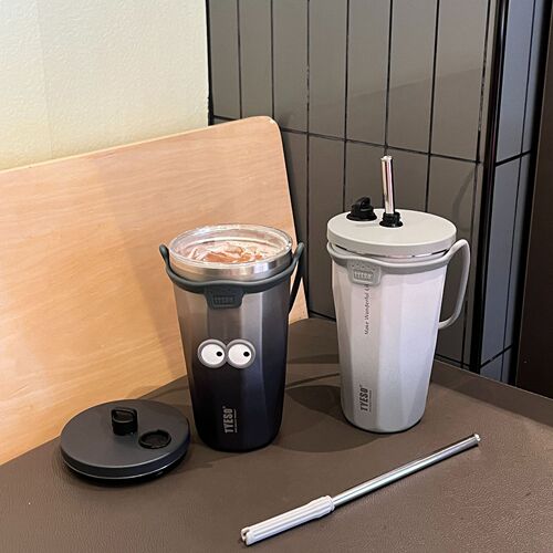 Tyeso New Insulated Cup with Gradient Color and Straw, Suitable for Both Men and Women, High-Aesthetic Simple Design, Tyeso Ice-Busting Cold Coffee Cup