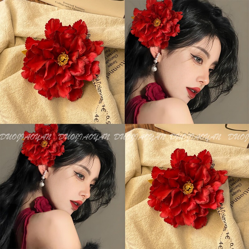 Early Spring New Hibiscus Peony Flower Hairpin Simulation Advanced Atmosphere Photo Hair Accessories Vacation Travel Headwear Hairpin