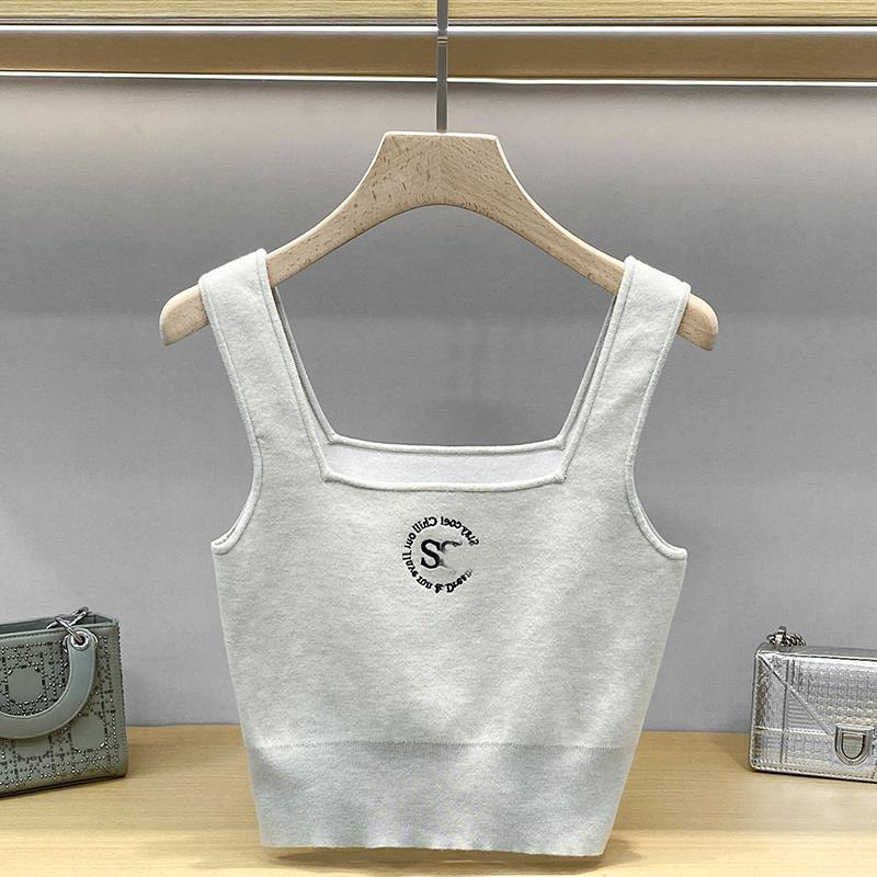 S family 2021 spring and summer new Vest Women's letter slim short knitted top 210004