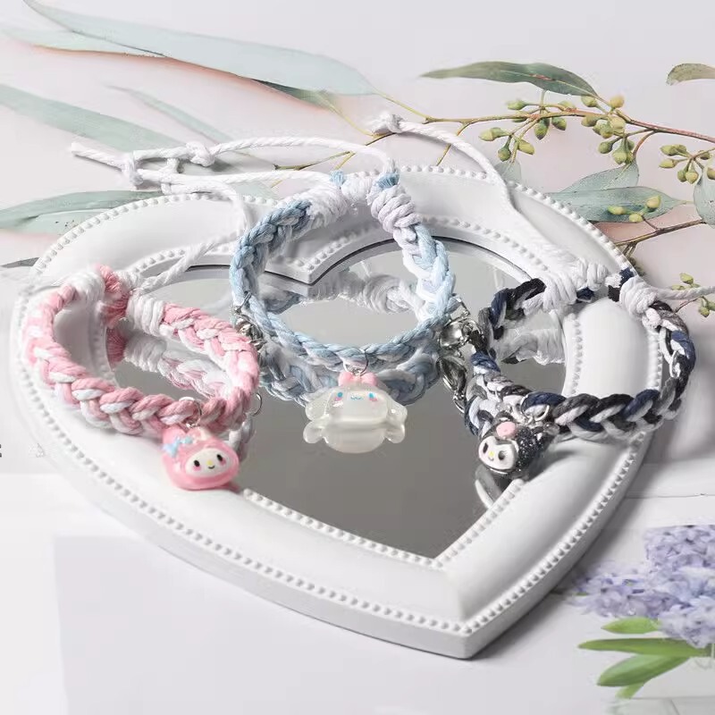 Three-person Magnetic Original Sanrio Yugui Dog Woven Girlfriend Bracelet Couple Suction Small Rubber Tendon Hand Rope for Boyfriend
