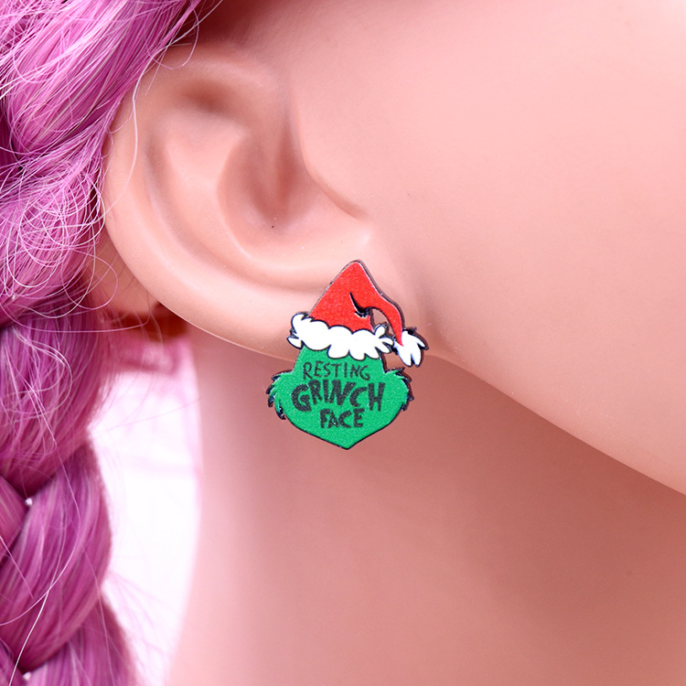 Fashion Christmas Hat Letter Arylic Printing Womenu0027S Ear Studs 1 Pair