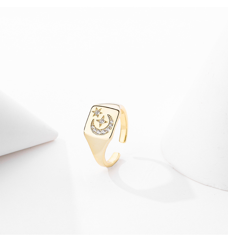 S925 sterling silver broken zirconium star and moon thick ring female