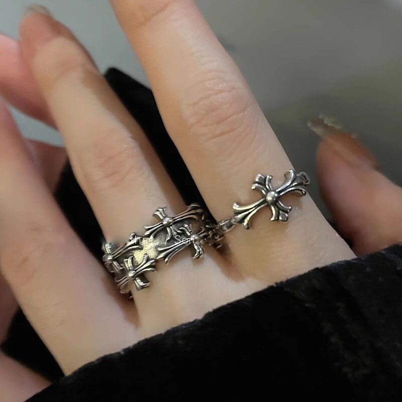 Diablo Punk Cross Open Ring Women's Vintage Old Y2K Ring Light Luxury Niche High-end Tail Ring Diablo Punk Cross Open Ring Women's Vintage Old Y2K Ring Light Luxury Niche High-end Tail Ring