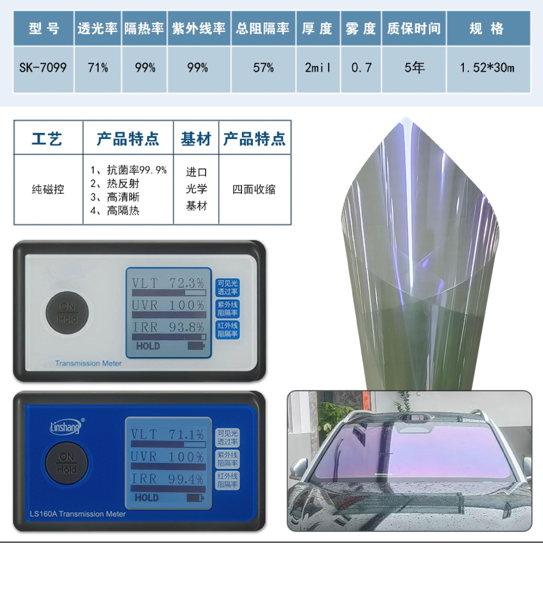 Magnetron Sputtering Color-Changing Window Film Nano-Ceramic High-Insulation Explosion-Proof Negative Ion Antibacterial Car Film Sunscreen Film