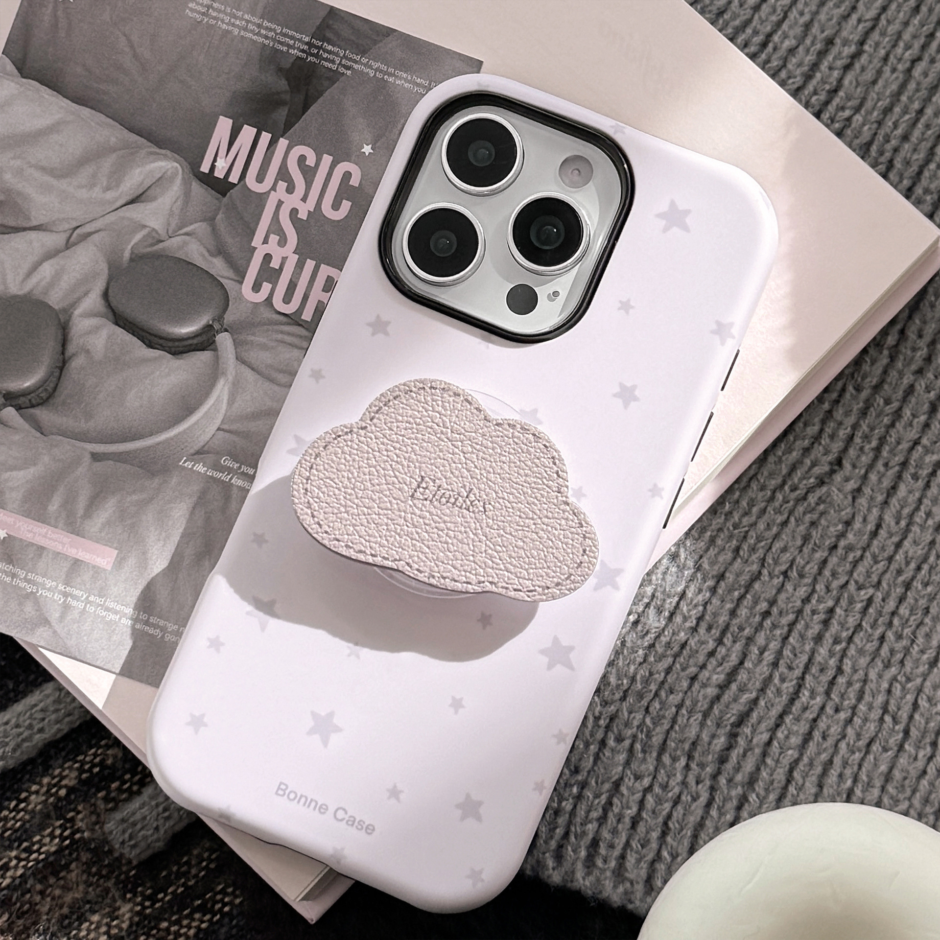 Funda para iPhone 16 con textura de cuero y soporte tipo nube, compatible con 17 Pro Max, 13, 12, diseño de estrella de alta gama. image 7