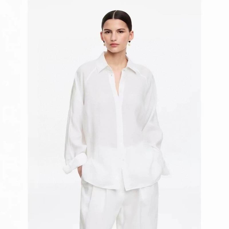COS-style women's clothing, same style as in the mall, standard fit, 2026 autumn new collection, raglan sleeve linen shirt, women's pink COS-style women's clothing, same style as in the mall, standard fit, 2026 autumn new collection, raglan sleeve linen shirt, women's pink