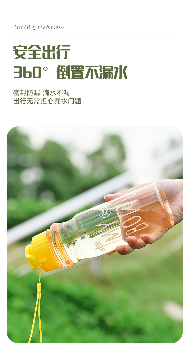 New lidded portable plastic cup, large capacity, drop-resistant, leak-proof space cup, outdoor portable sports water bottle wholesale