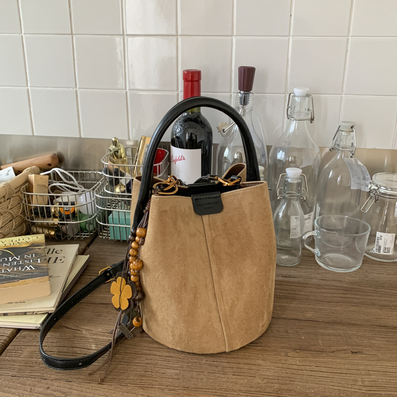 Retro Frosted Suede Bucket Bag, Lazy Style Fashionable Satchel Vegetable Basket, Casual Shoulder Crossbody Bag for Women