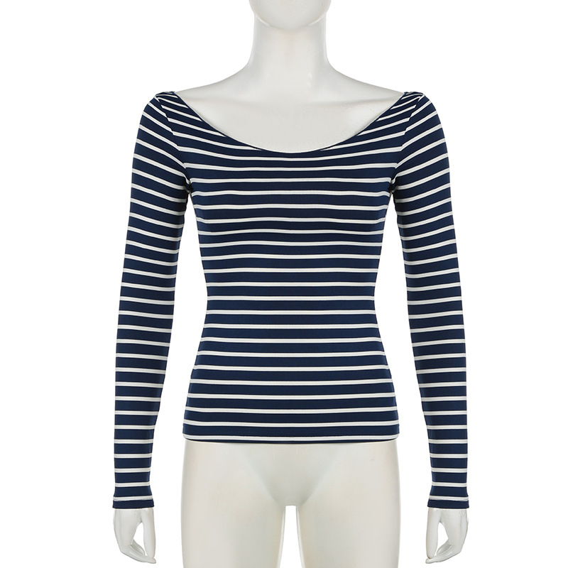 Off Shoulder Striped Lightweight Slim Fit Long Sleeve Blouse Sexy off Shoulder Simple All Match Slim Fit Casual Shirt