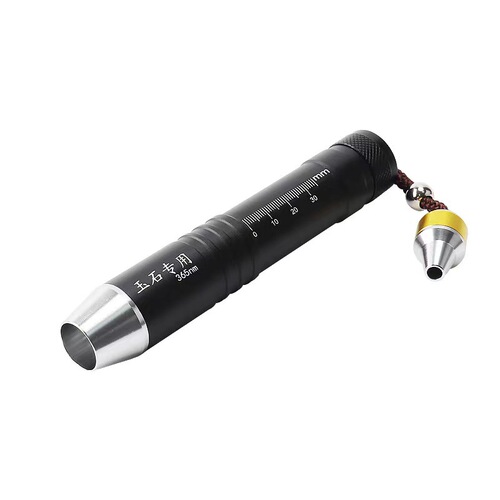 A three-color light 365nm UV flashlight for fluorescent agent detection, anti-counterfeiting, and bill verification.