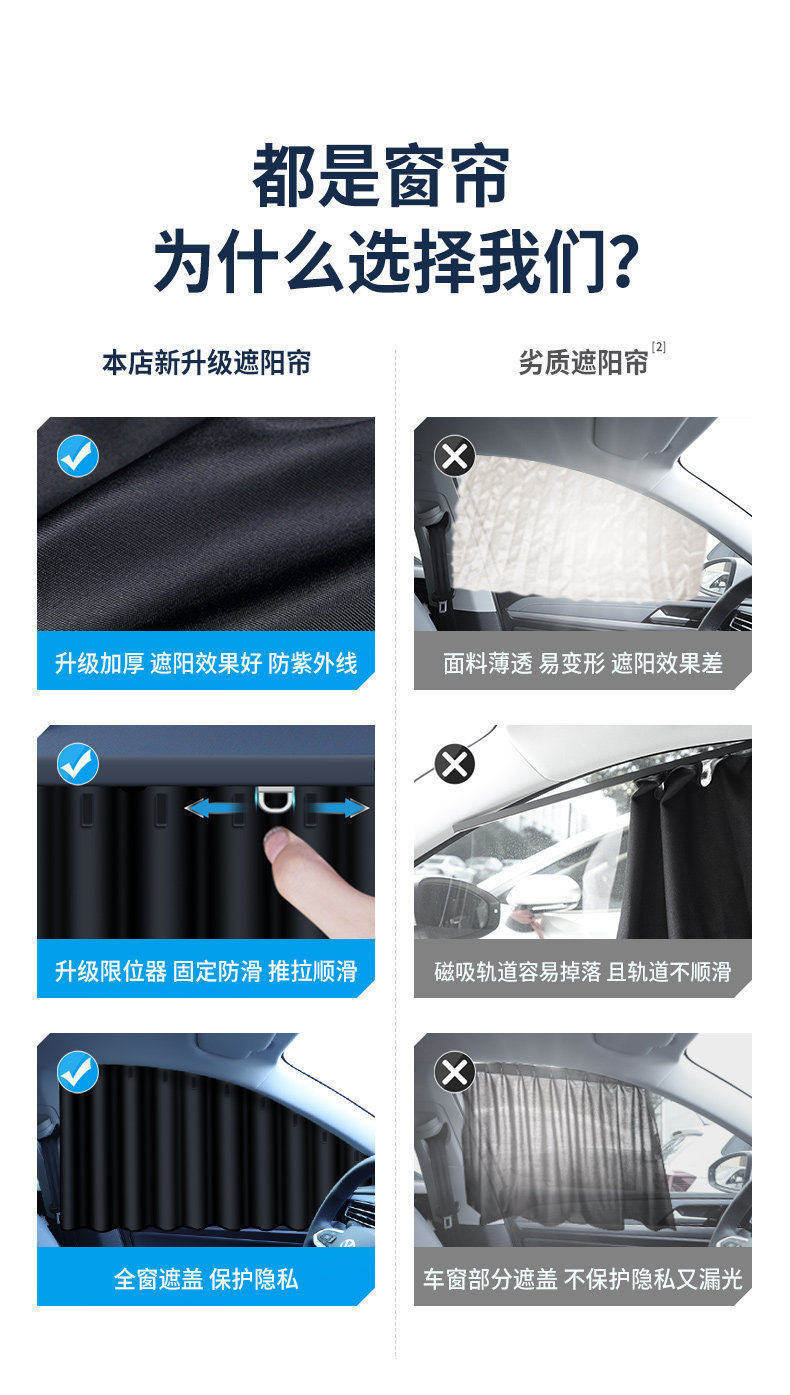 Car Sunshade Curtain, Sun Protection, Heat Insulation, Car Interior Privacy Curtain, Side Window Glass Sliding Track Curtain, Light Blocking Panel for Baby