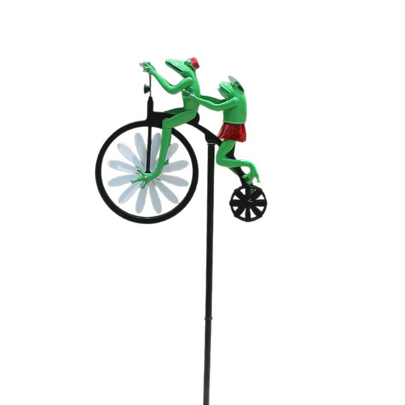 Éxito de ventas transfronterizo: Rana montada en bicicleta, molino de viento de hierro, motocicleta con forma de animal, artesanías de decoración para jardín.