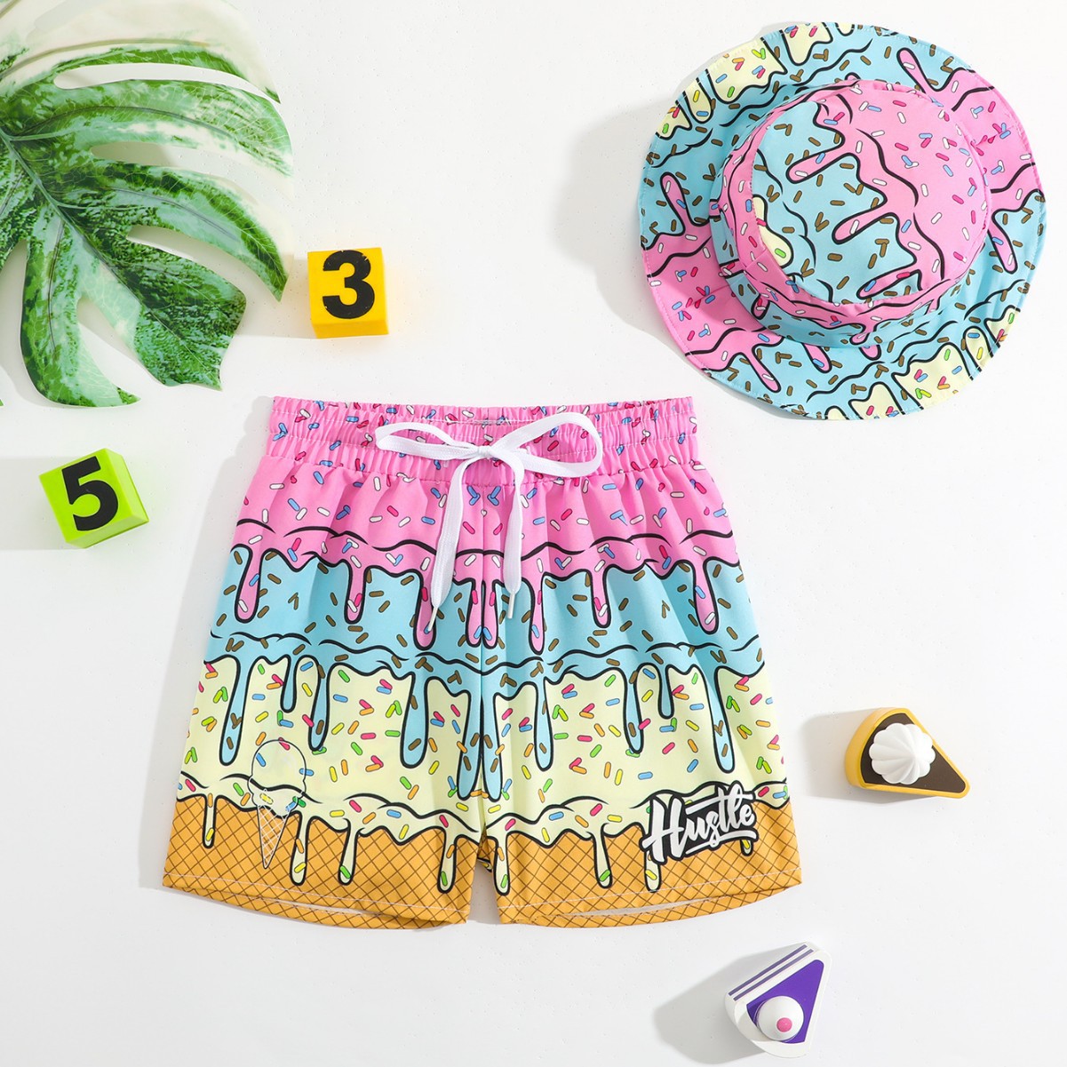 26 New Amazon Hot-Selling Baby and Children's Swimming Trunks Plus Hats Cross-Border Hot-Selling Printed Beach Pants Manufacturers Wholesale