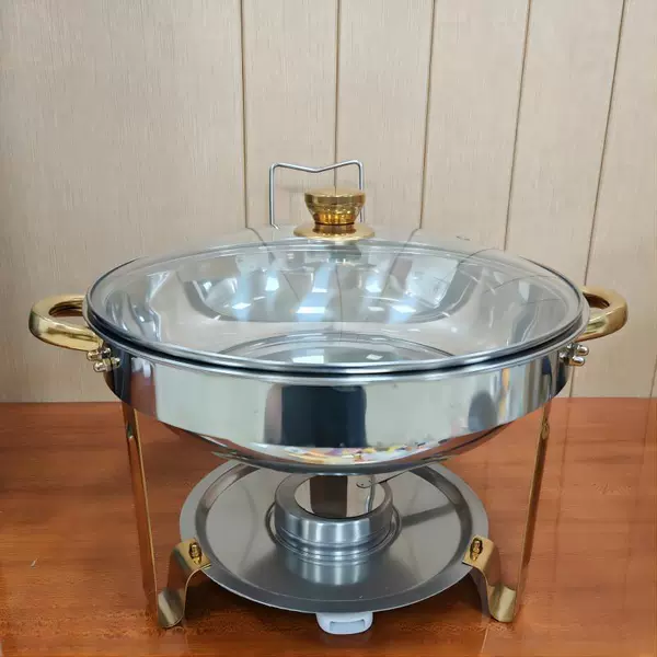 5L glass lid buffet stove-gold (with lid rack)-matching tableware
