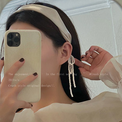 French retro pearl solid color hair tie for women summer face washing wide edge hair band headband fairy-tale influencer hair accessory
