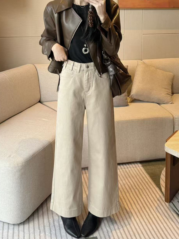 十三行女装阔腿裤辣妹牛仔裤女秋季款高腰休闲小个子直筒九分裤子|undefined
