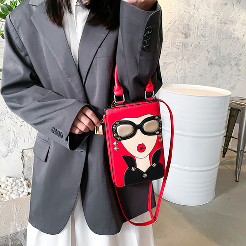 New European and American fashion creative spoof interesting beauty expression rivet sunglasses contrasting color women's trendy pu crossbody bag