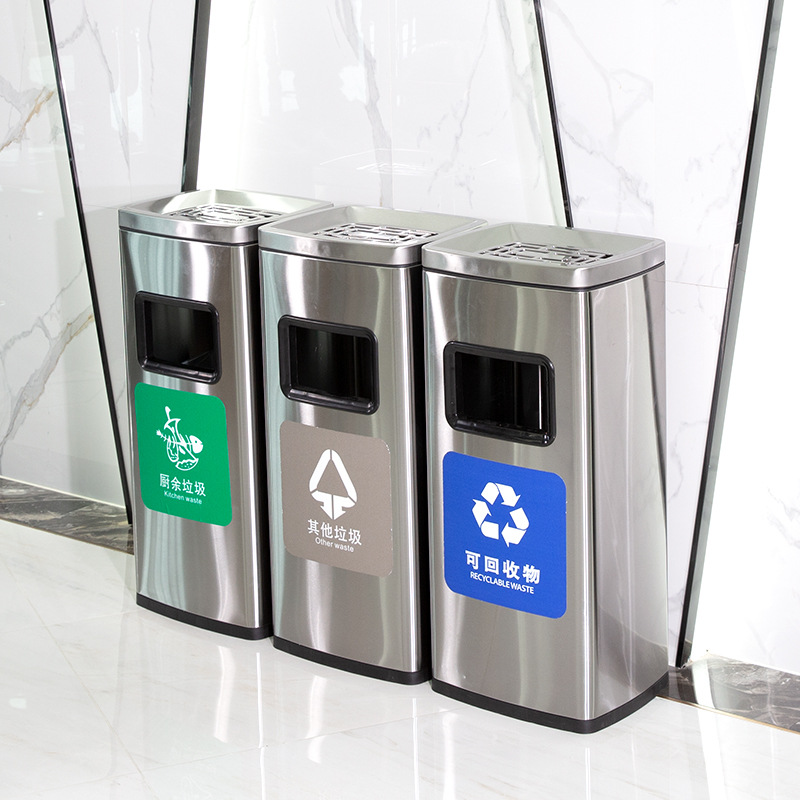 Clasificación comercial basura de acero inoxidable gran oficina gran capacidad vestíbulo del hotel con tapa