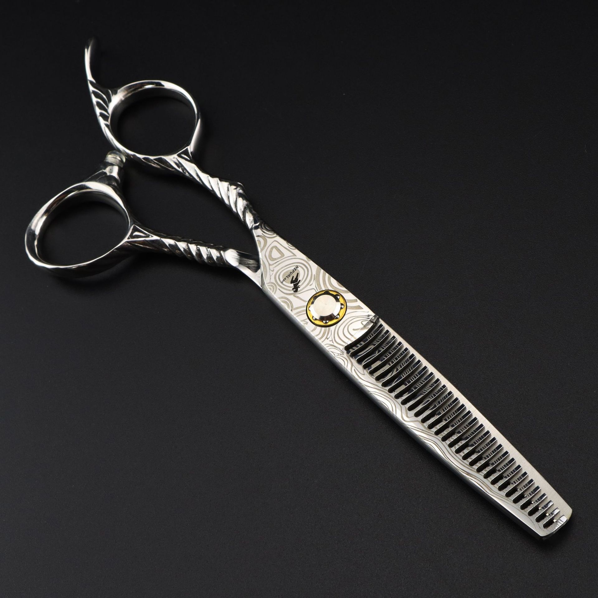 Tijeras de peluquería para zurdos con tornillo de cojinete de 6,0 pulgadas y patrón de Damasco: tijeras rectas para entresacar y cortar._voghion.com