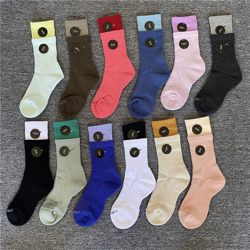 Spliced Socks Su Wan Naike Fake Double-Layer Men's and Women's Mid-Length Training Yoga Sports Towel Bottom Basketball Socks