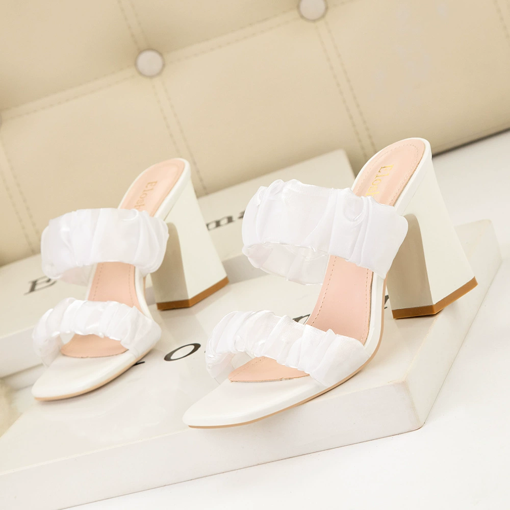 318-12 простые однотонные сексуальные Чиан с квадратной головкой и открытым носком на толстом каблуке на высоком каблуке с прозрачными наружными сандалиями для женщин