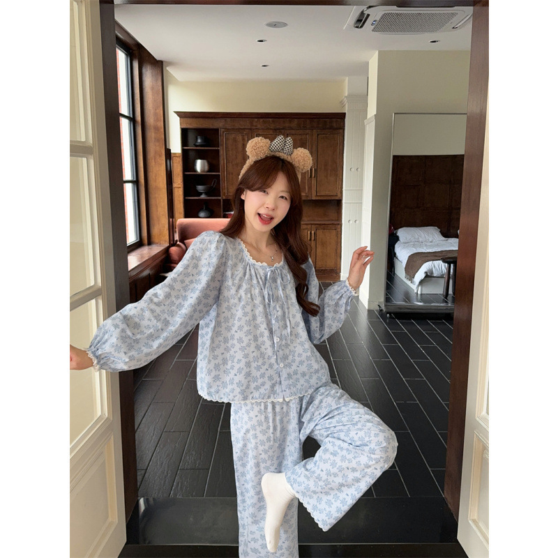 2025 韩系碎花简约舒适花边睡衣套装休闲家居服|undefined