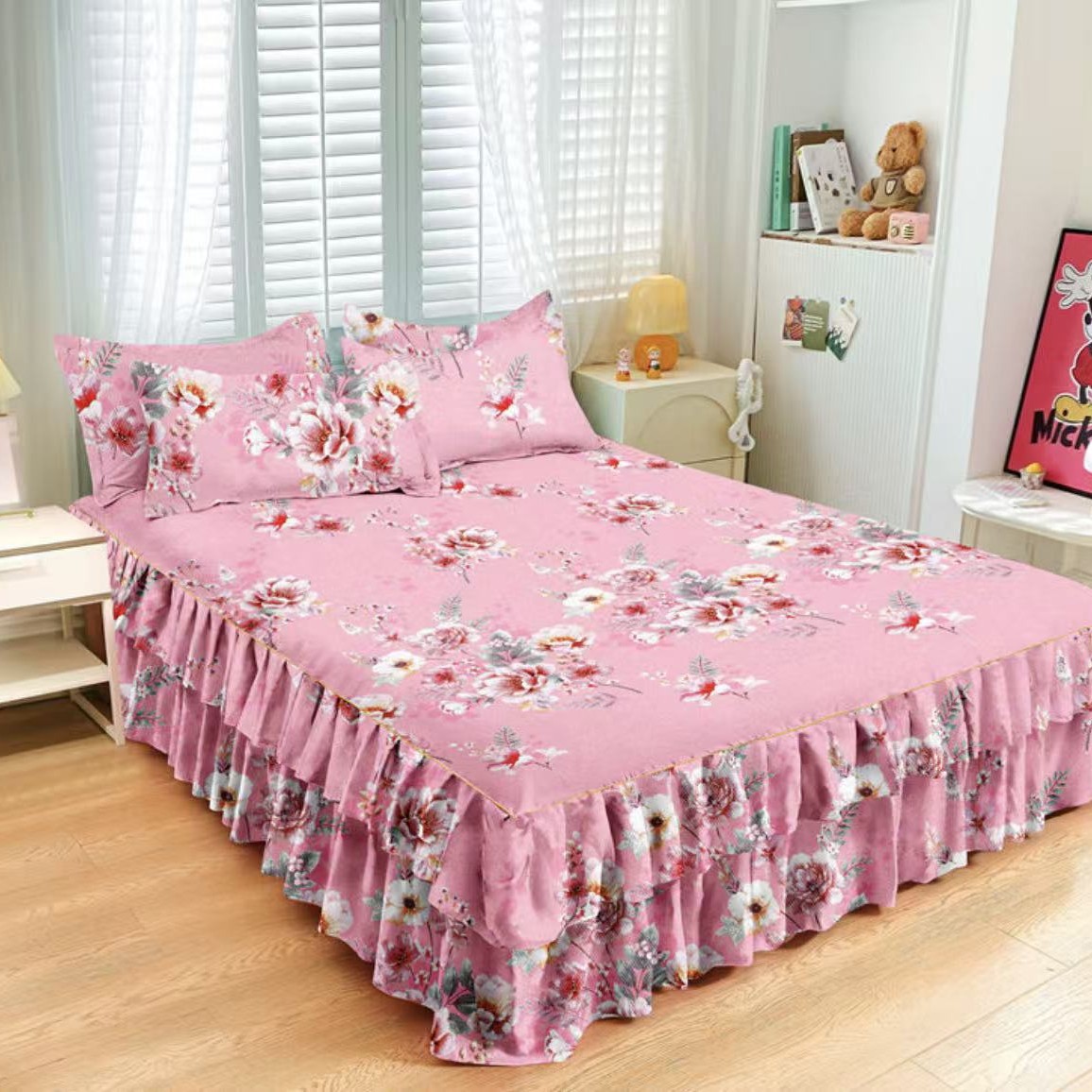 Máscara de cama Simmons transfronteriza, algodón de aloe vera, falda de cama de encaje bilateral de una sola pieza, cubierta de cama de princesa coreana, fábrica al por mayor