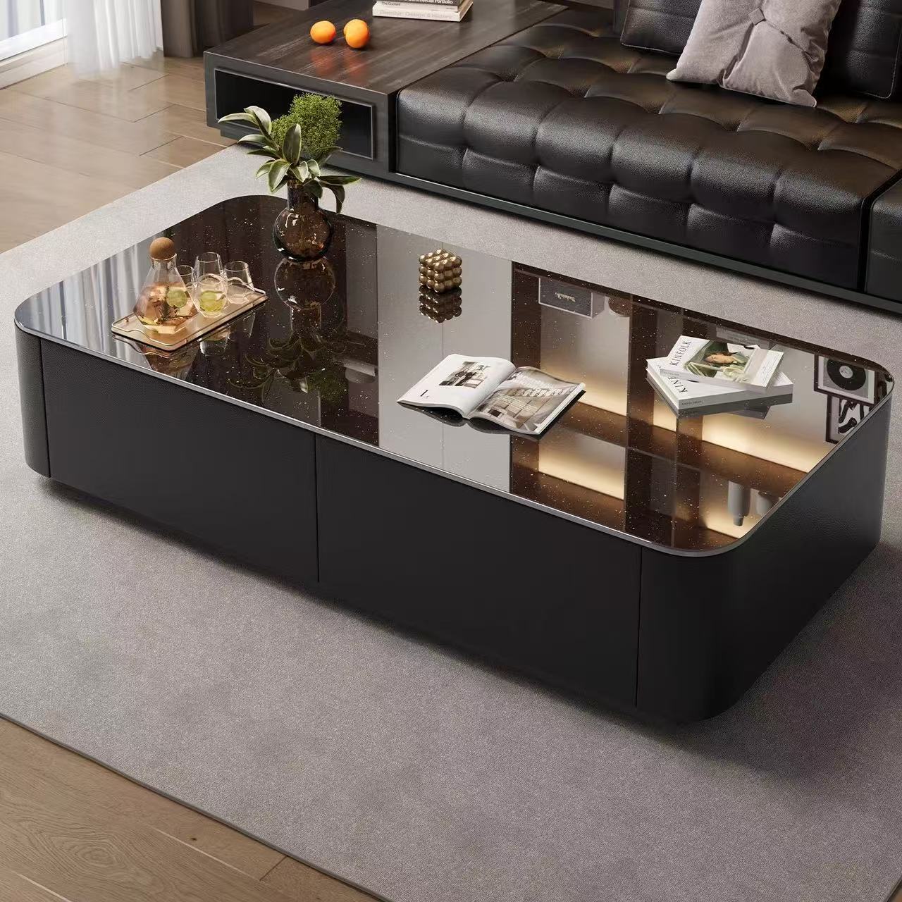 Jmo Italian Style Starlight Glass Tv Cabinet Living Room Small Apartment Modern Casual Light Luxury Tv Cabinet Coffee Table Combin