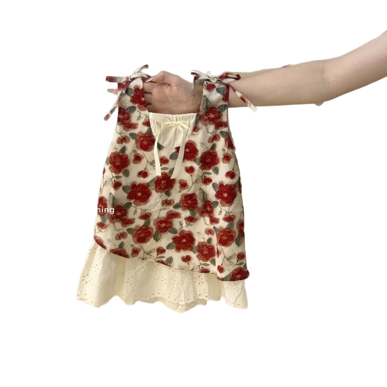 Falda de tirantes florales para siete niñas con limón salado 2025 verano nuevo estilo vestido de costura para niños falda dulce para bebés marea