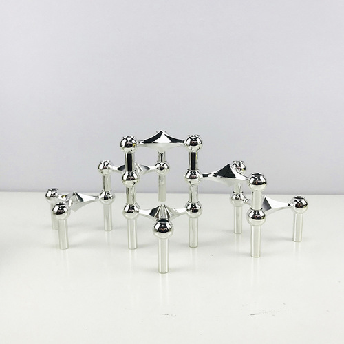 Modern simple European style light luxury silver gold molecular candlestick ornaments model house sales office soft decorations ornaments