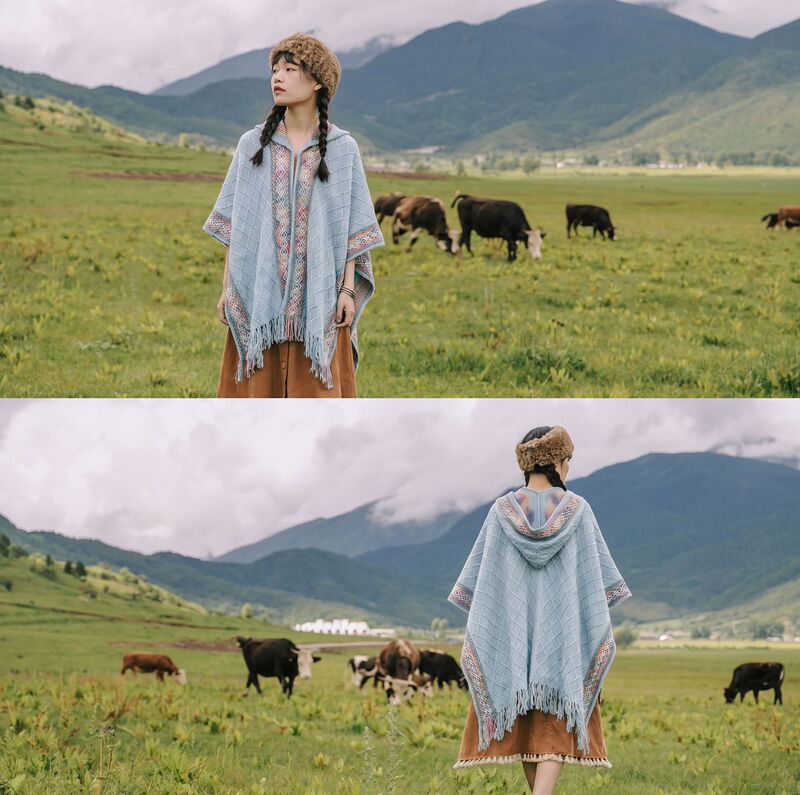 26 New Ethnic Style Large Shawls for Women, Knitted Warm Travel Wear, Photo Shoot Cape, Hooded Coat