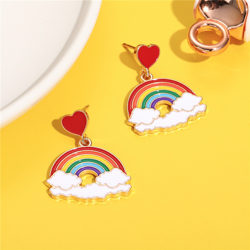 Cute Rainbow Alloy Enamel Kidu0027S Drop Earrings 1 Pair
