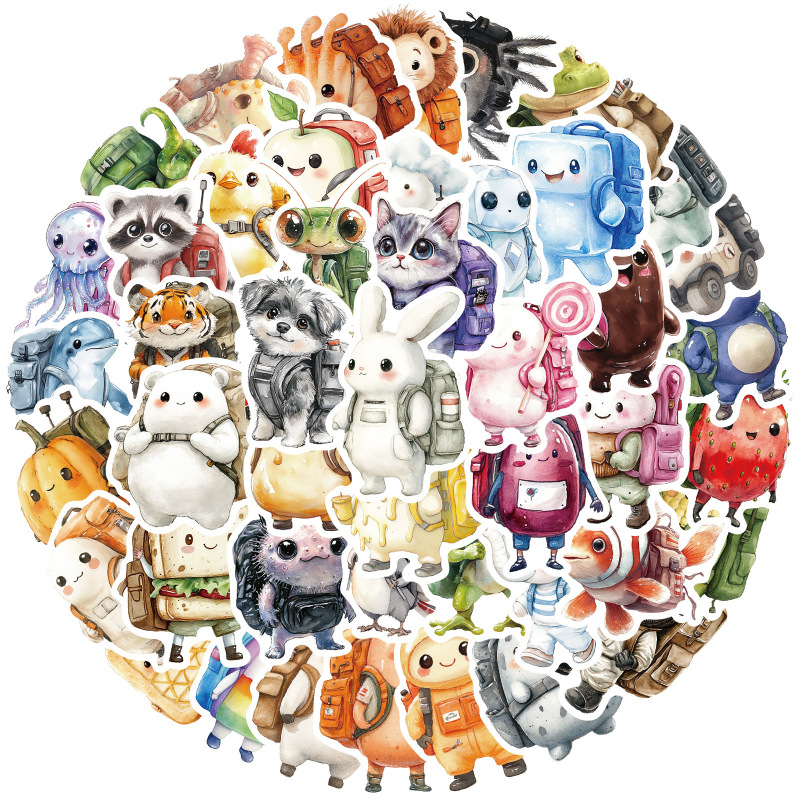 50 Character Stickers with Backpacks for DIY Phone Cases, Laptops, Water Bottles, and Desktop Decorations