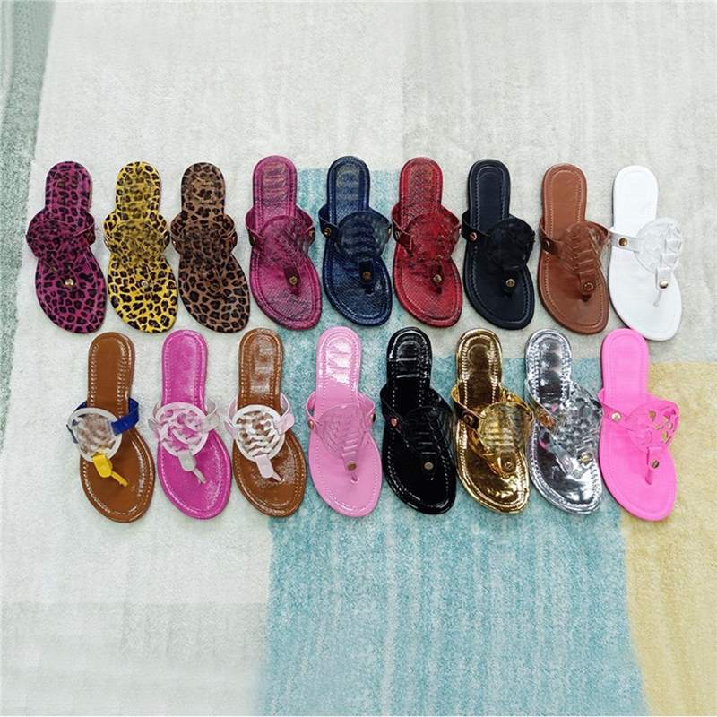 Tb Women's Leather Flip-Flops Large Size Foreign Trade Beach Leopard Print 2024 Thong Sandals Cross-Border Wholesale Flat Slippers