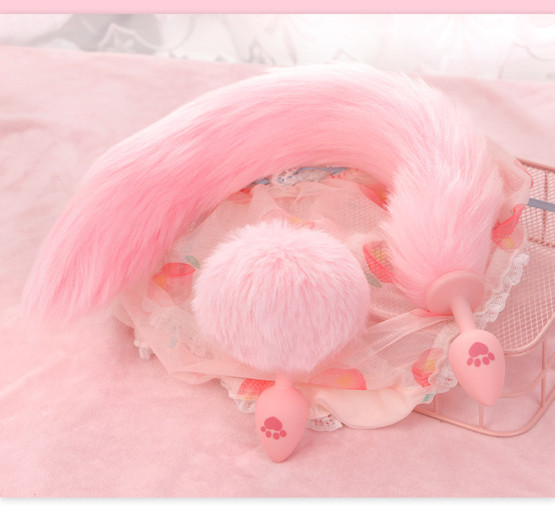 Fox Tail Silicone Anal Plug in Pink for Adult Couples — detail image 17