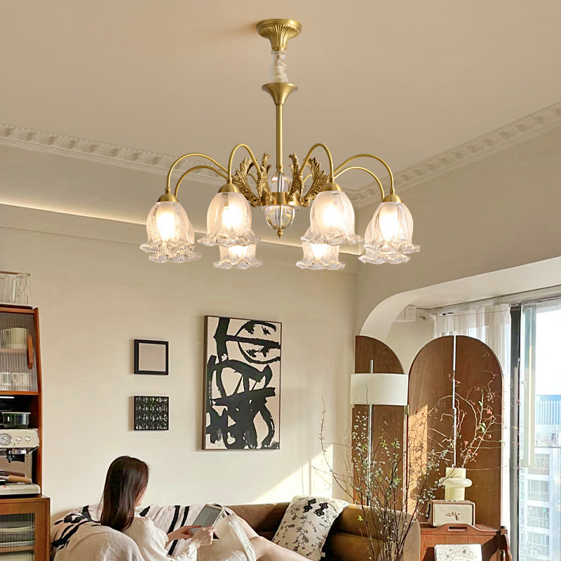 法式轻奢客厅吊灯全铜艺术灯饰美式复古玻璃餐厅灯南洋风卧室灯具