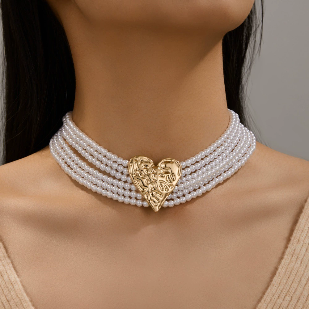 Европейское и американское трансграничное изысканное многослойное жемчужное ожерелье, золотые стерео аксессуары в форме сердца, доступное на Amazon роскошное жемчужное ожерелье для женщин