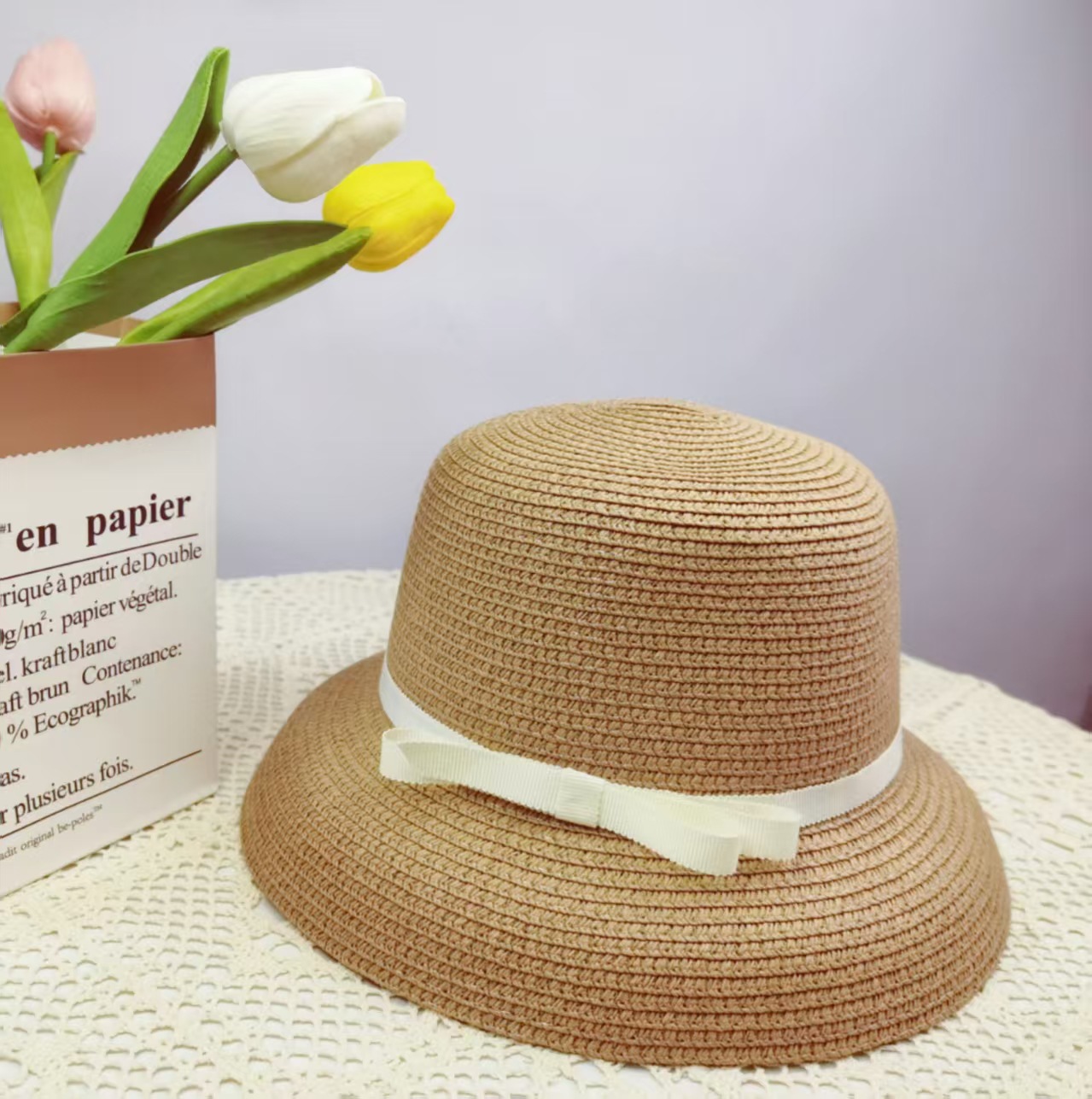Hepburn Style Raffia Straw Sun Hat For Women Summer Beach_voghion.com