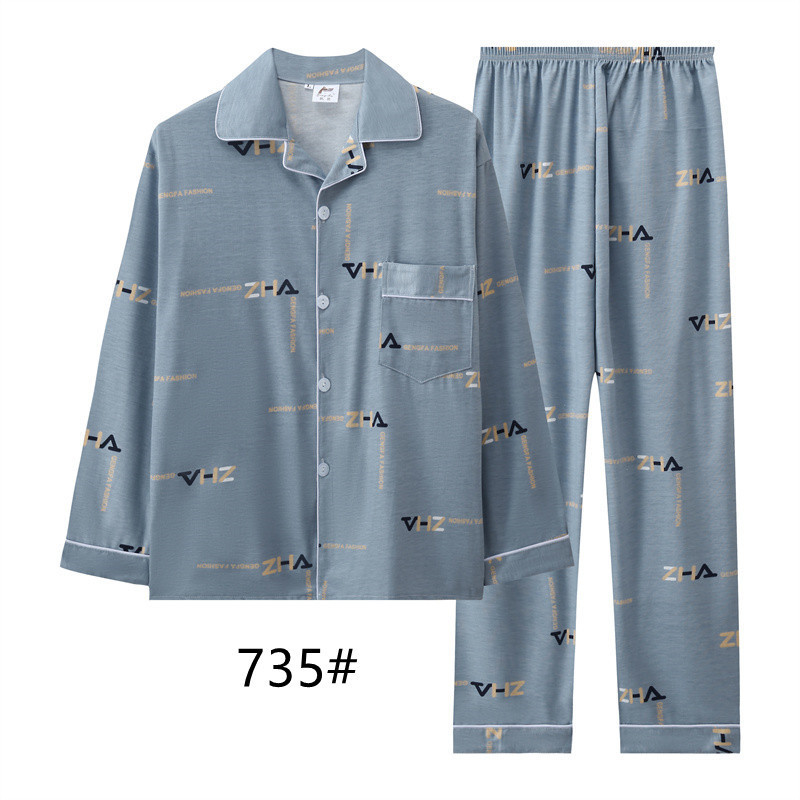 Transmisión en vivo de nuevos pijamas de hombre primavera y otoño de tamaño grande casero ocio relajado dos piezas de ropa de casa para hombres micro comercio