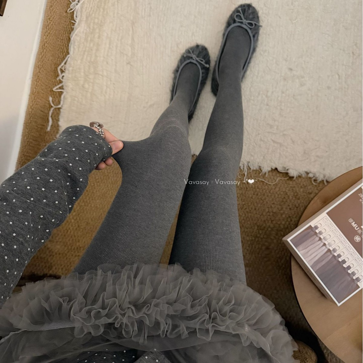 Sheep Wool Pantyhose Gray Thermal Fleece-Lined Leggings Autumn and Winter Thickeneded Warm Slimming Look Combed Cotton