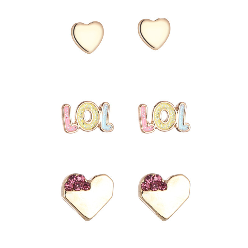 Cartoon Style Heart Shape Alloy Plating Girlu0027S Ear Studs 3 Pairs
