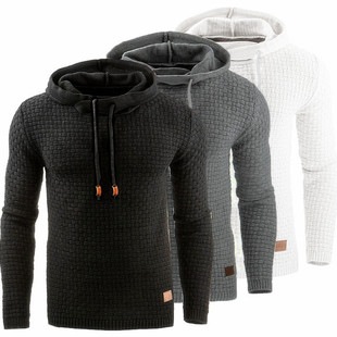 Cross-Border New European and American Men's Jacquard Sweatshirt Long-Sleeved Hoodie Warm Color Hooded Sweatshirt Jacket