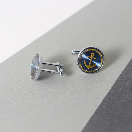 New Style Exquisite Enamel Anchor Cufflinks for Men, French Style Shirt Placket Cuff Fasteners, Wholesale