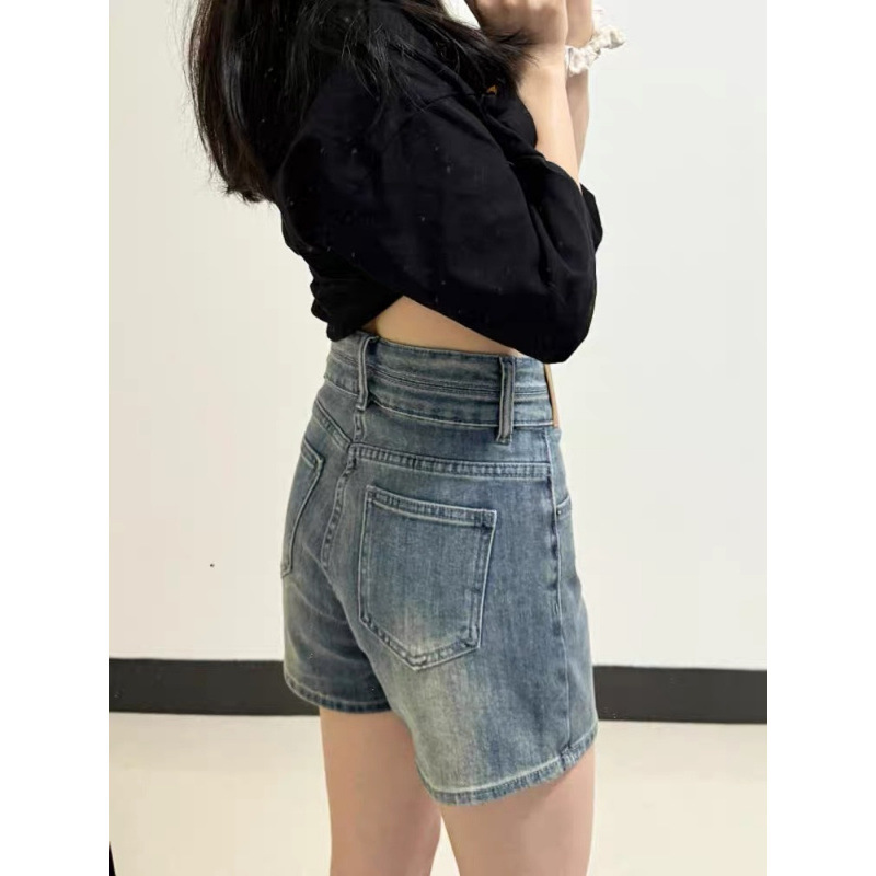 女性用サマーデザインハイウエストデニムショートパンツ、スリムホットガールAラインパンツ、アメリカンレトロルーズワイドレッグホットパンツ|undefined