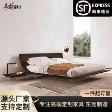 悬浮床现代简约实木床带感应灯条意式弧形高端别墅大平层双人床