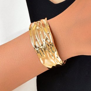 European and American Cross-Border Jewelry, Fashionable and Personalized Water Ripple Design Metal Open Bracelet, Arm Ring Wholesale