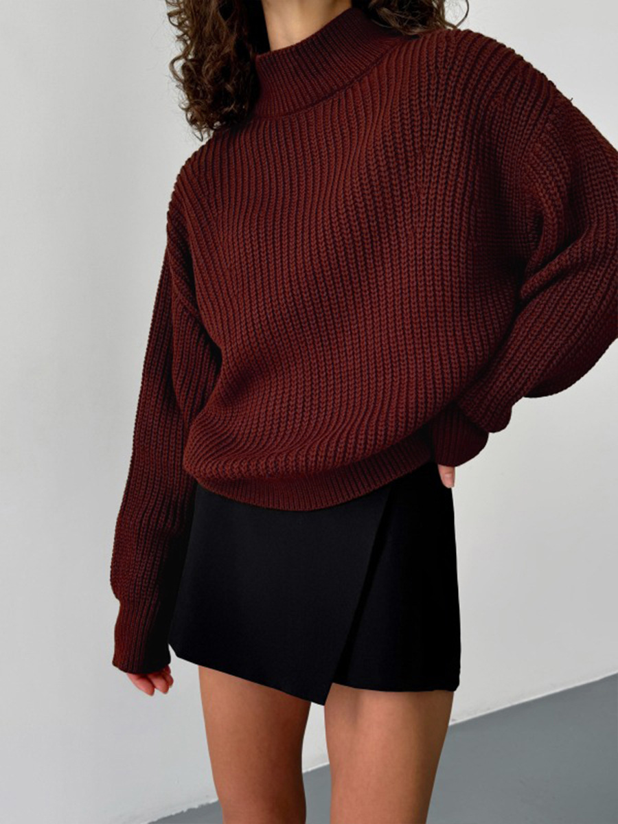 Suéter casual transfronterizo Europa 2026 otoño y invierno nuevo cuello de media altura hombro suelto ventana perezosa camisa de punto