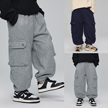 2025冬季童装新款男童一体绒宽松运动卫裤中大童加厚休闲工装裤潮