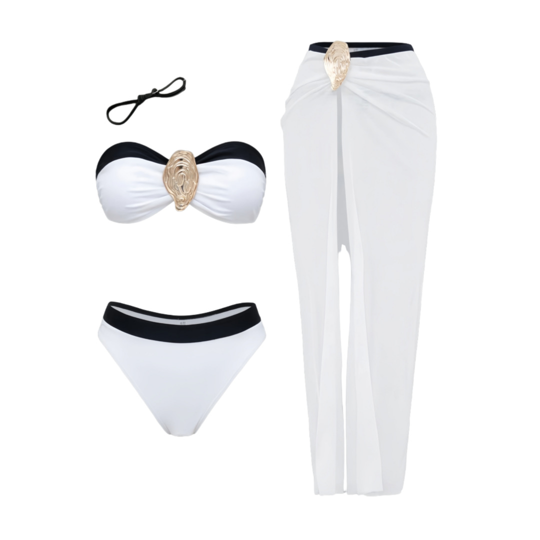 Solid-color three-piece long dress swimsuit